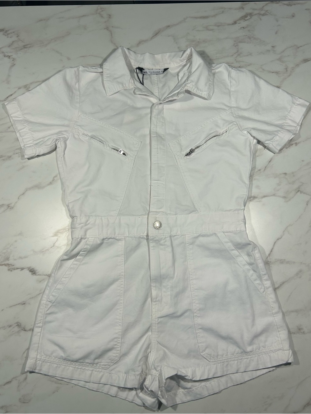 Zara White Short Sleeve Romper